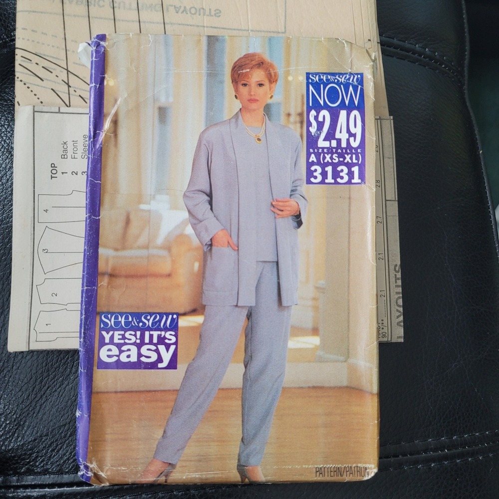 See & Sew 3131 Butterick Pattern Jacket Pants Top Sizes XS-XL Uncut 90s Vintage